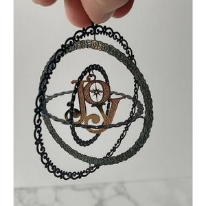 Vtg Christmas Ornament 3D Spherical Metal JOY Design 3.5 Inches B2